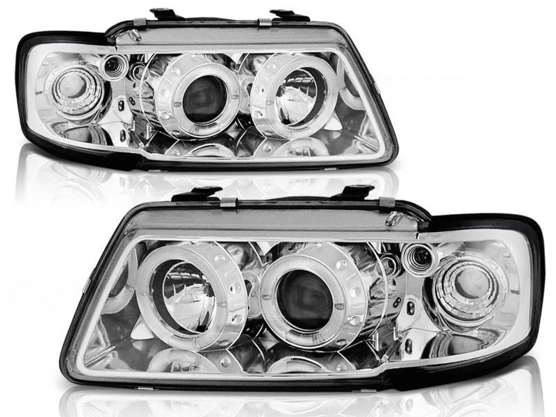 LED Angel Eyes Scheinwerfer Set in chrom für Audi A3 8L 08.1996-08.2000 von Tuning-Tec