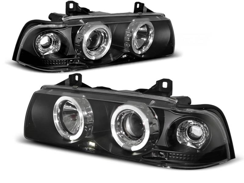 LED Angel Eyes Scheinwerfer Set in schwarz für BMW E36 Limo Touring 12.1990-08.1999 von Tuning-Tec