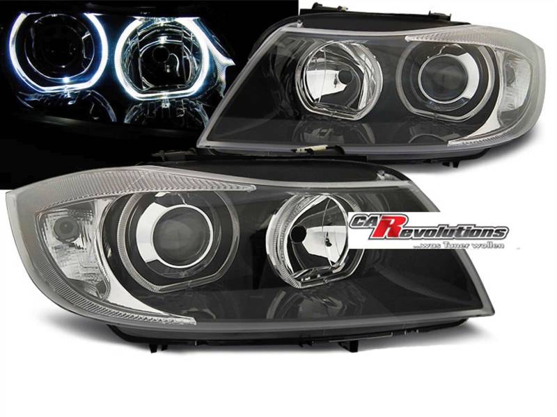 LED Angel Eyes Scheinwerfer Set in schwarz für BMW E90/E91 03.2005-08.2008 von CR-Lights