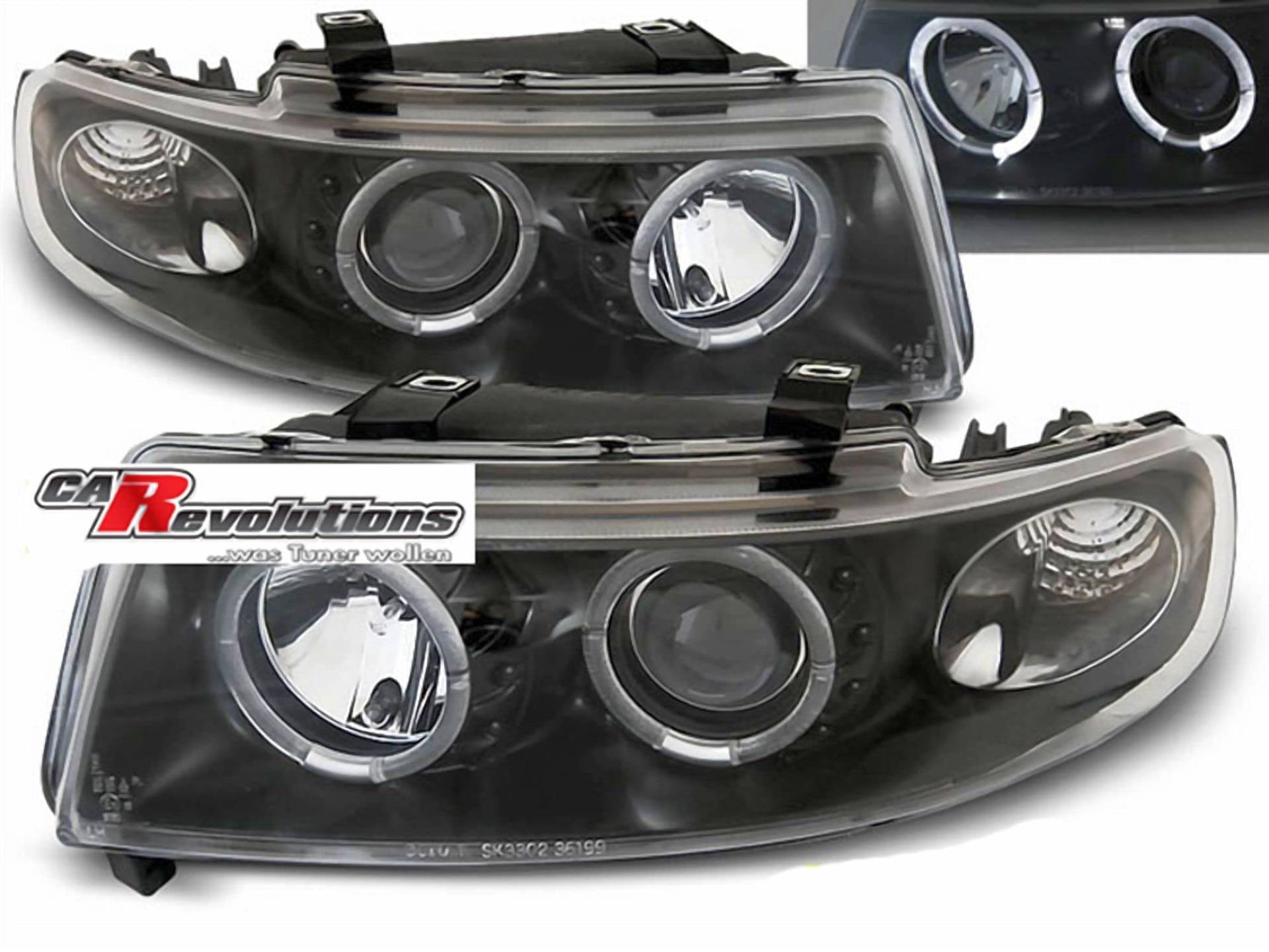 LED Angel Eyes Scheinwerfer in schwarz für Seat Leon 1M Toledo 99-2004 von Tuning-Tec