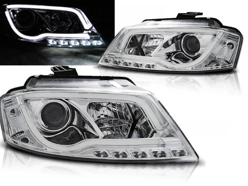 LED Light Tube Tagfahrlicht Scheinwerfer in chrom für Audi A3 8P 2008-2012 von Tuning-Tec