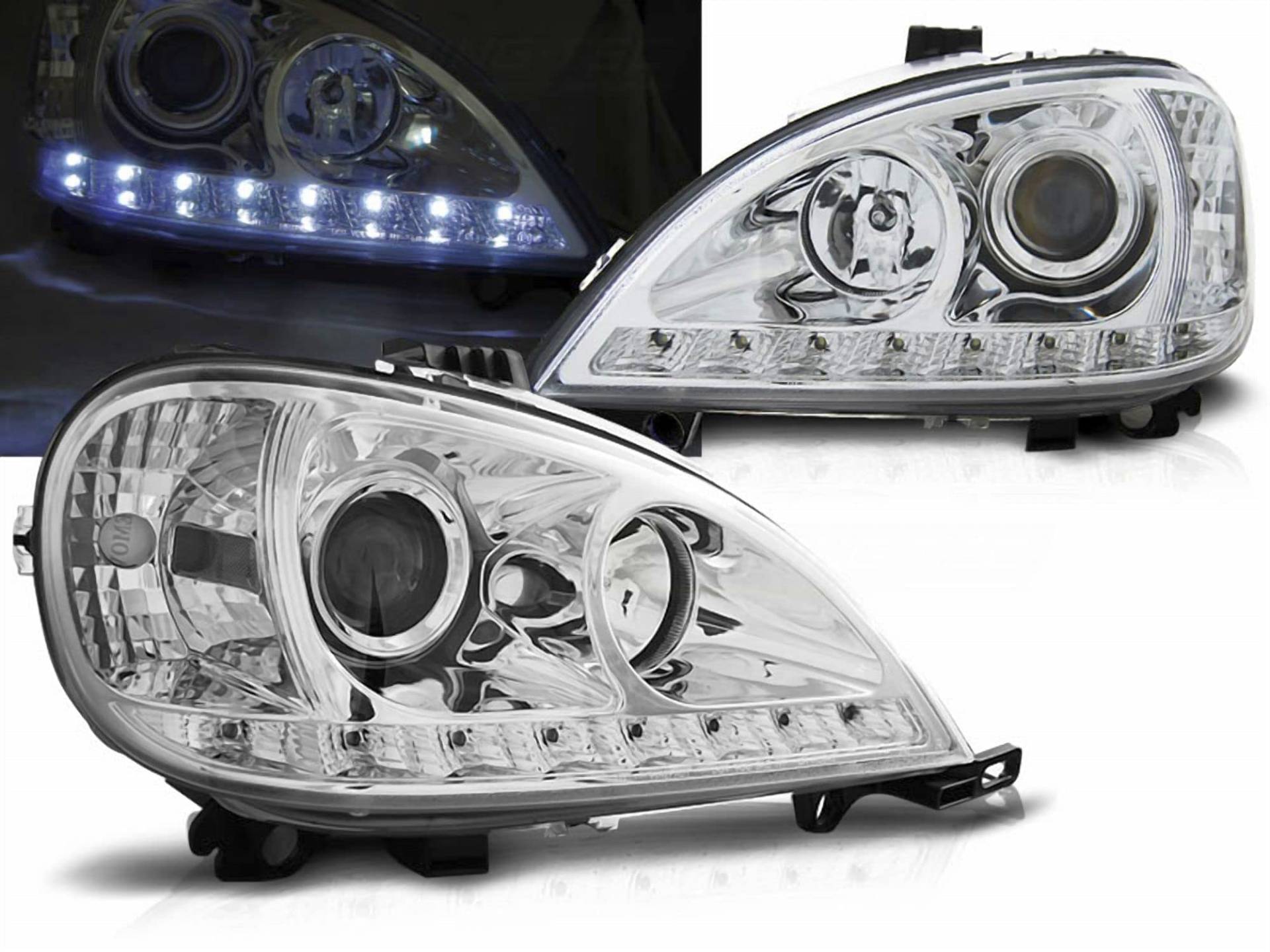 Led Scheinwerfer Set in chrom für Mercedes Benz W163 ML 09.2001-2005 von CR-Lights