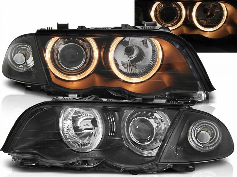 Scheinwerfer Set für BMW E46 Limousine 1998-2001 Angel Eyes schwarz von CR-Lights