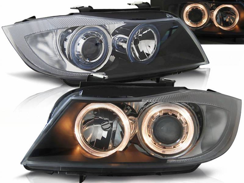 Scheinwerfer für BMW E90 Angel Eyes schwarz 03.2005-08.2008 von CR-Lights