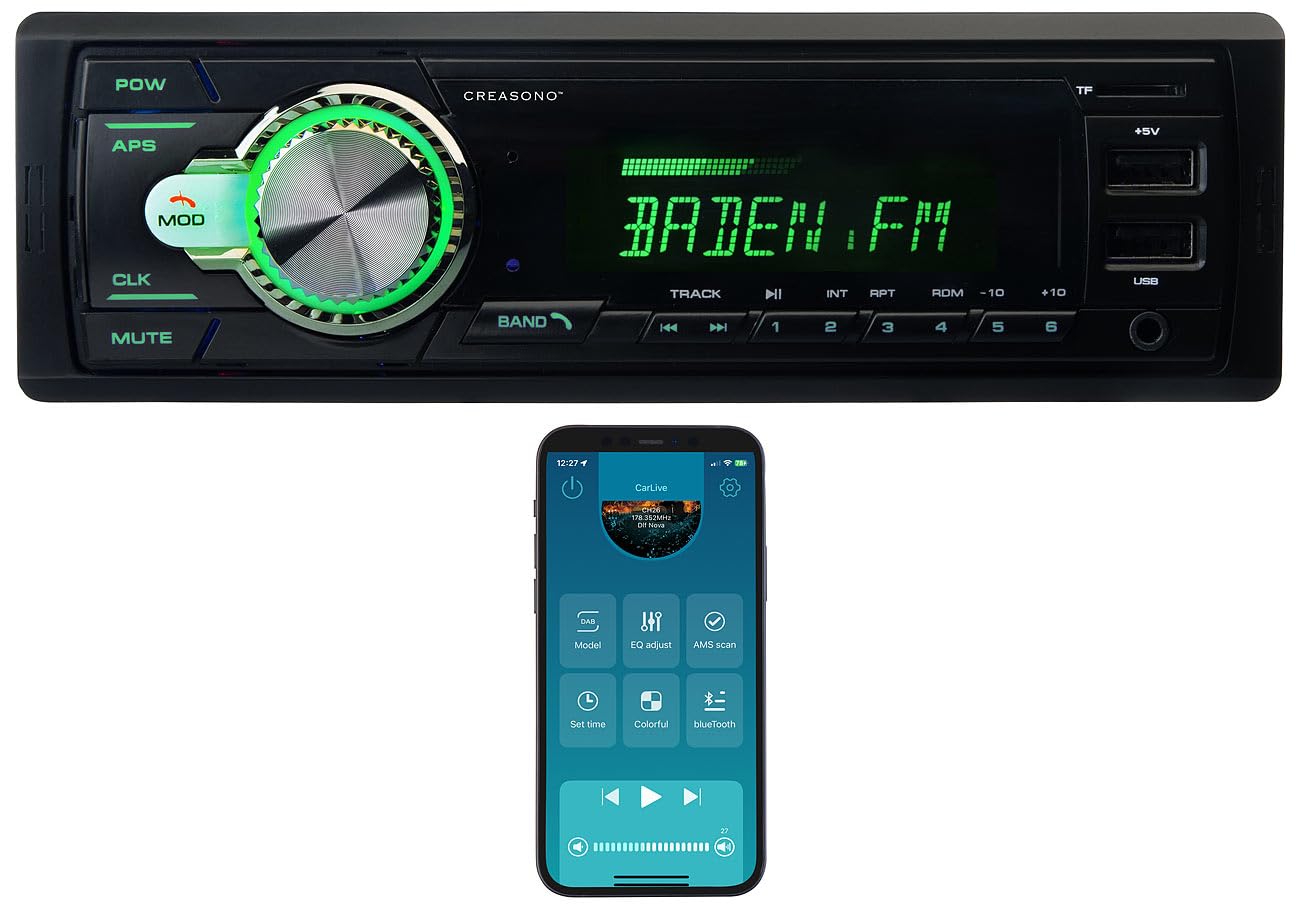 CREASONO DAB Autoradio 1DIN: DAB+ Autoradio mit MP3-Wiedergabe, RDS, App-Steuerung, Equalizer (Autoradio DIN1, DAB Autoradio, Bluetooth) von CREASONO