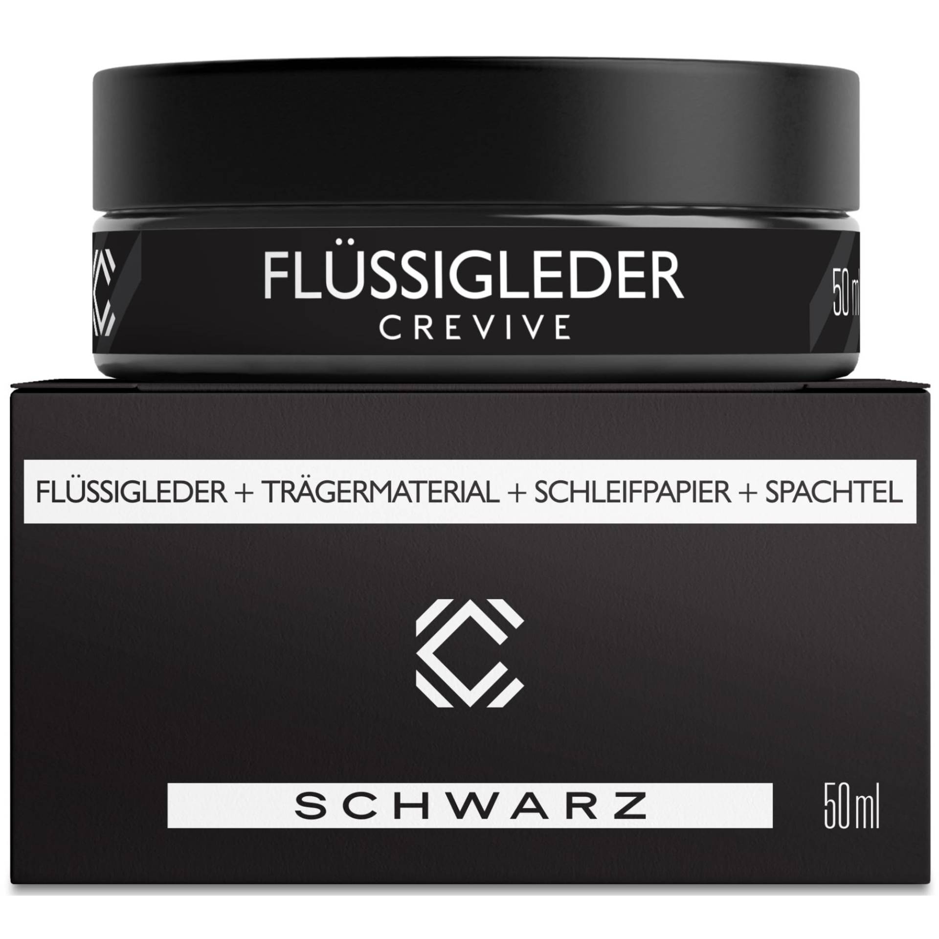 CREVIVE Flüssigleder Schwarz 50 ml - Leder Reparatur Set Schwarz - Kunstleder Reparaturset - Lederreparaturset für Sofa, Couch, Lenkrad, Autositze von CREVIVE