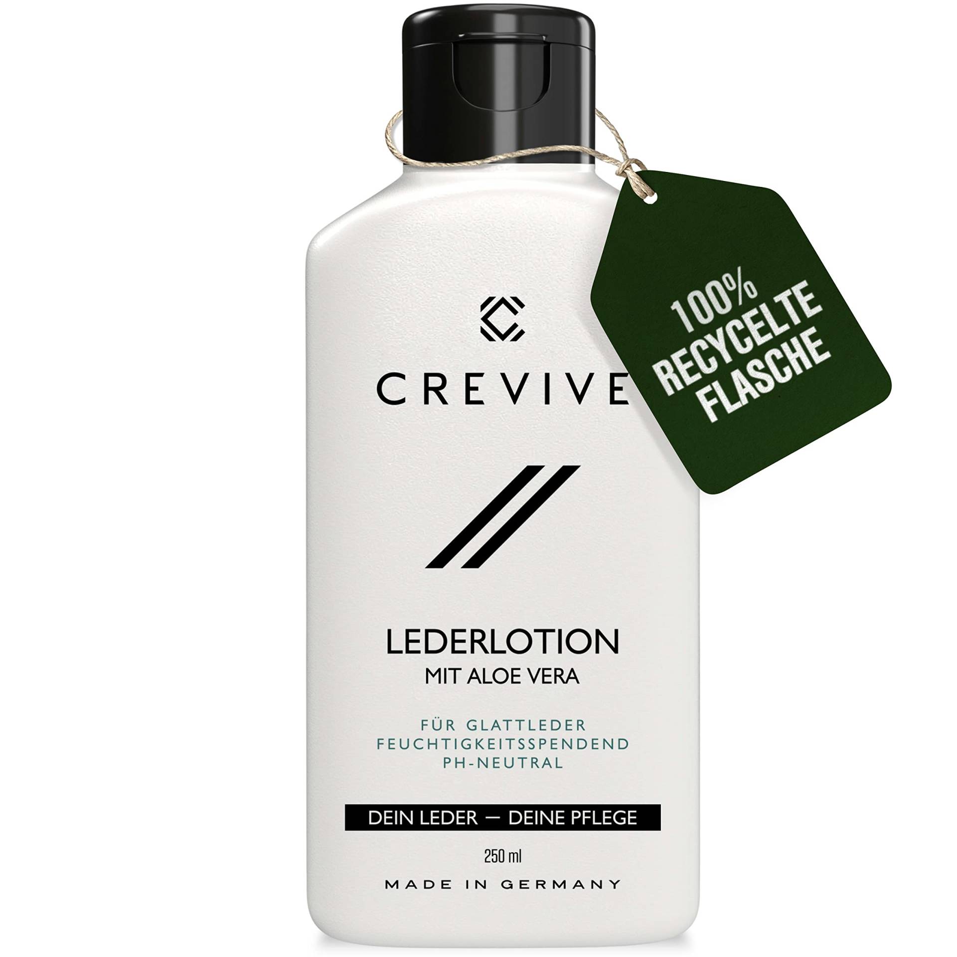 CREVIVE Lederpflege mit Aloe Vera - Schonende Lederlotion Made in Germany - Lederpflege Sofa - Lederpflege für Ledercouch - Lederpflege Auto - Ledersofa, Jacke, Schuhe, Tasche - 250 ml von CREVIVE