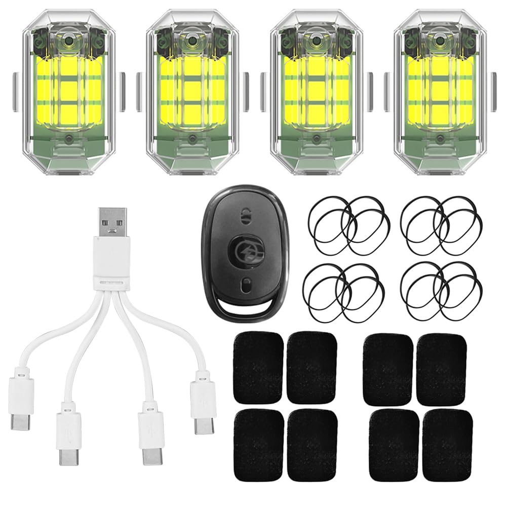 CRGANGZY 4 Stück Flugzeug-Blitzlampe, Micro-USB-Aufladung, M3, wasserdicht, 3,7 V, 350 mAh, hohe Helligkeit, Speicherfunktion for Motorrad von CRGANGZY