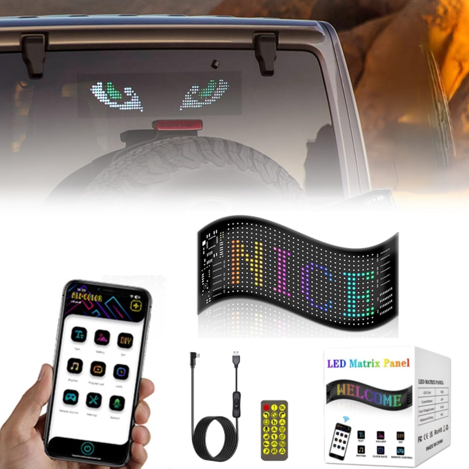 CRGANGZY LED Augen for LKW und Auto, Devil Eyes Lichter Auto, APP Steuerung wasserdicht Colorful Eye Lamp Soft Screen for Car Window, Programmierbares Flex-Auto-LED-Display(70x173MM) von CRGANGZY