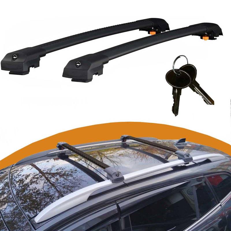 Cross Auto Accessories-Querträger Kompatibel Mit Citroen Berlingo 2 2008-2018; Dachträger Für Autos Mit Dachreling, Abschließbar Aluminium Schienen Träger, 2 Pcs Schwarz von CROSS AUTO ACCESSORIES