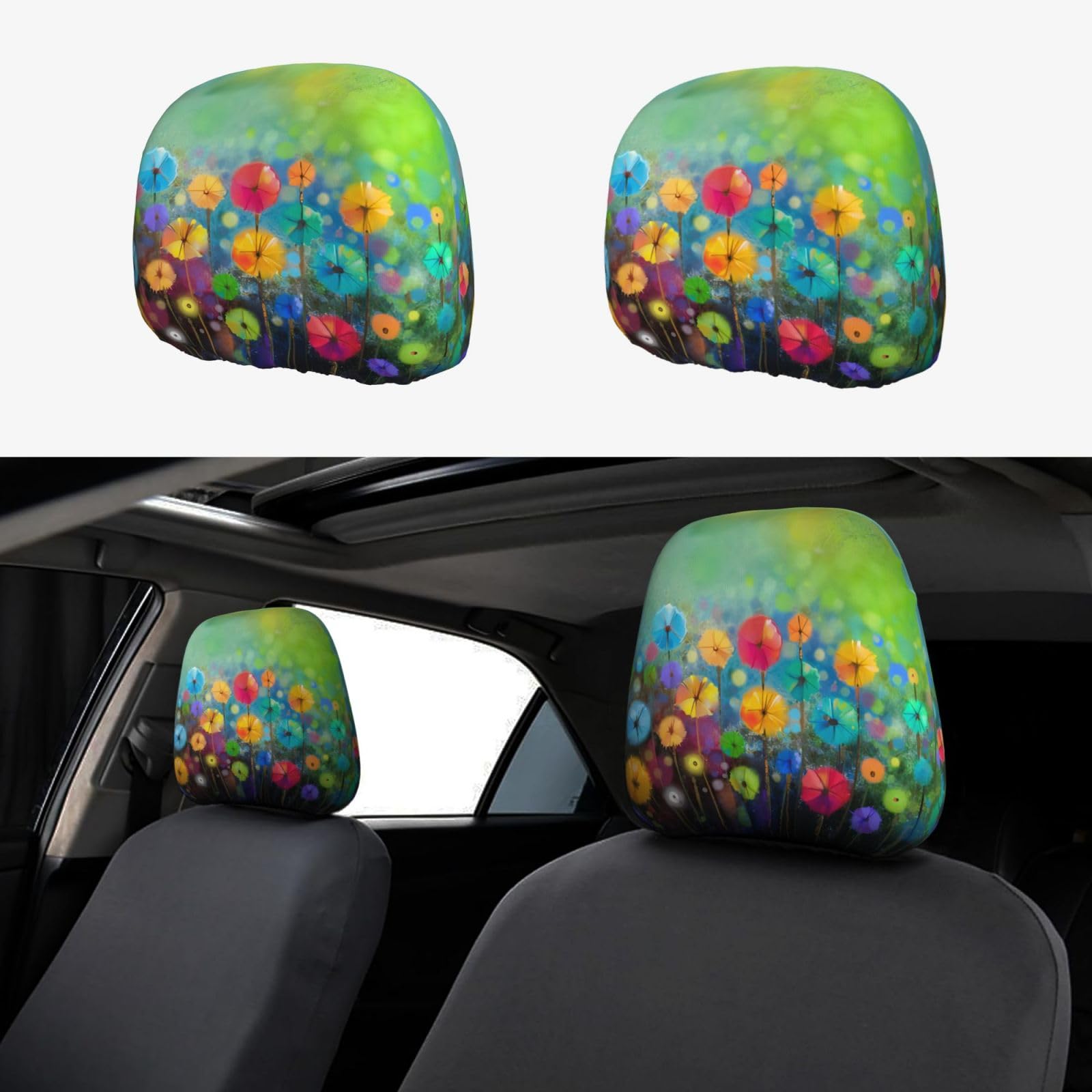 CRPPSYYR Auto-Kopfstützenbezug, abstrakter Stil, bunte Blumen, 2 Stück, universeller Sitzbezug für Kopfstützen von CRPPSYYR