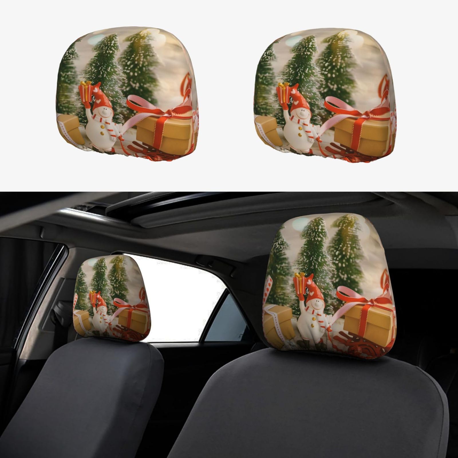 CRPPSYYR Auto-Kopfstützenbezug mit Weihnachtsbaum- und Sternenmotiv, 2 Stück, universeller Sitzbezug von CRPPSYYR