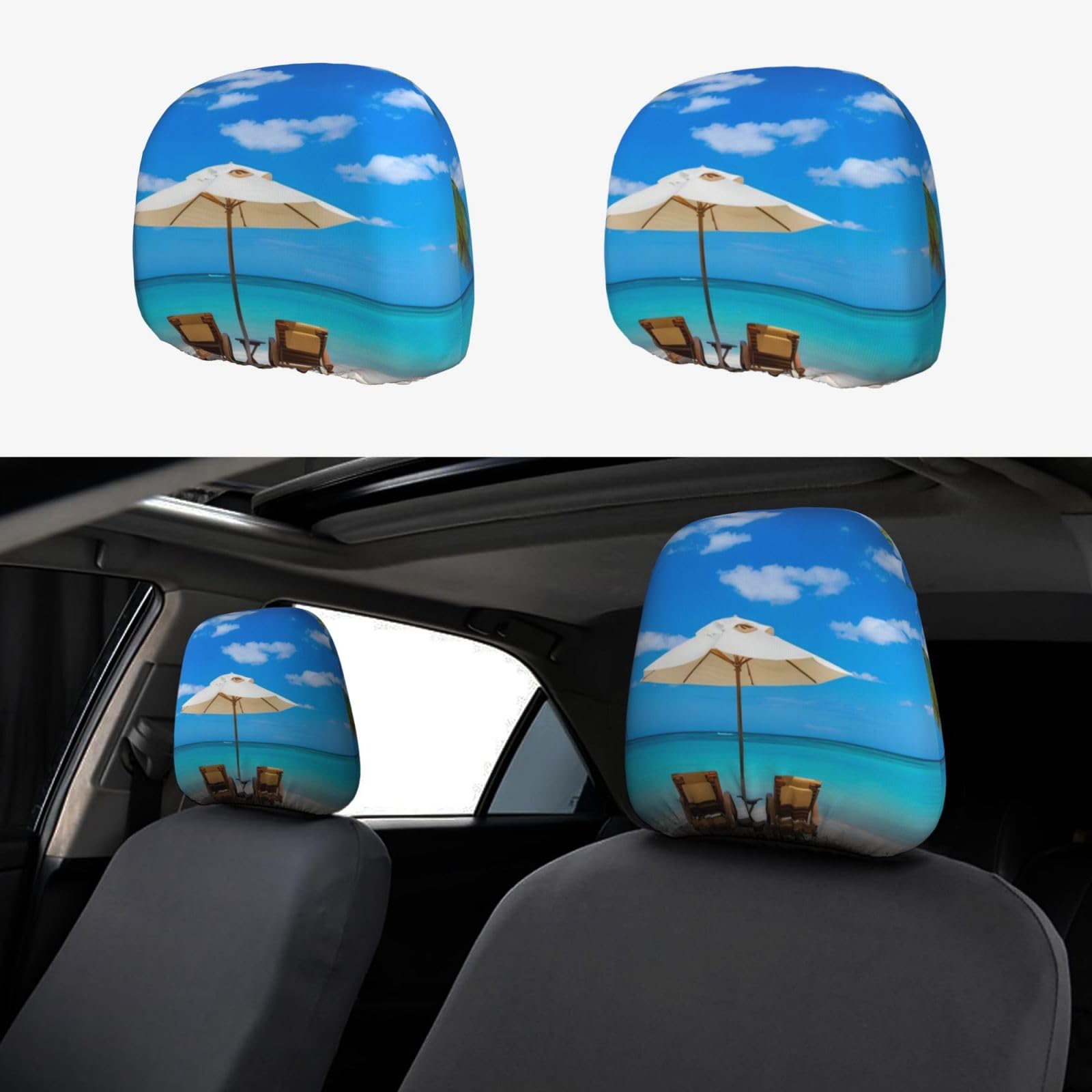 CRPPSYYR Autositz-Kopfstützenbezug, Motiv: tropisches Meer, Weiß, 2 Stück von CRPPSYYR