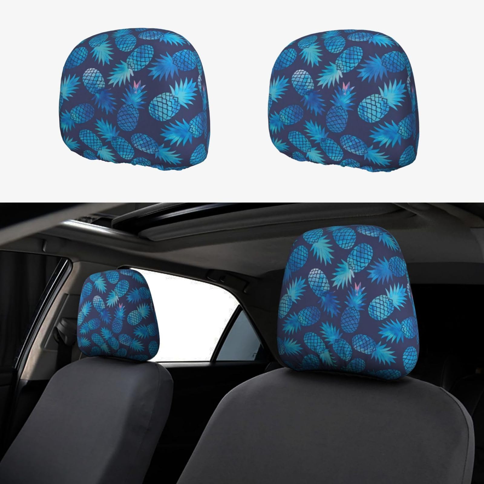 CRPPSYYR Kopfstützenbezug, Motiv: blaue Ananas, 2 Stück, universeller Sitzbezug für Kopfstützen von CRPPSYYR
