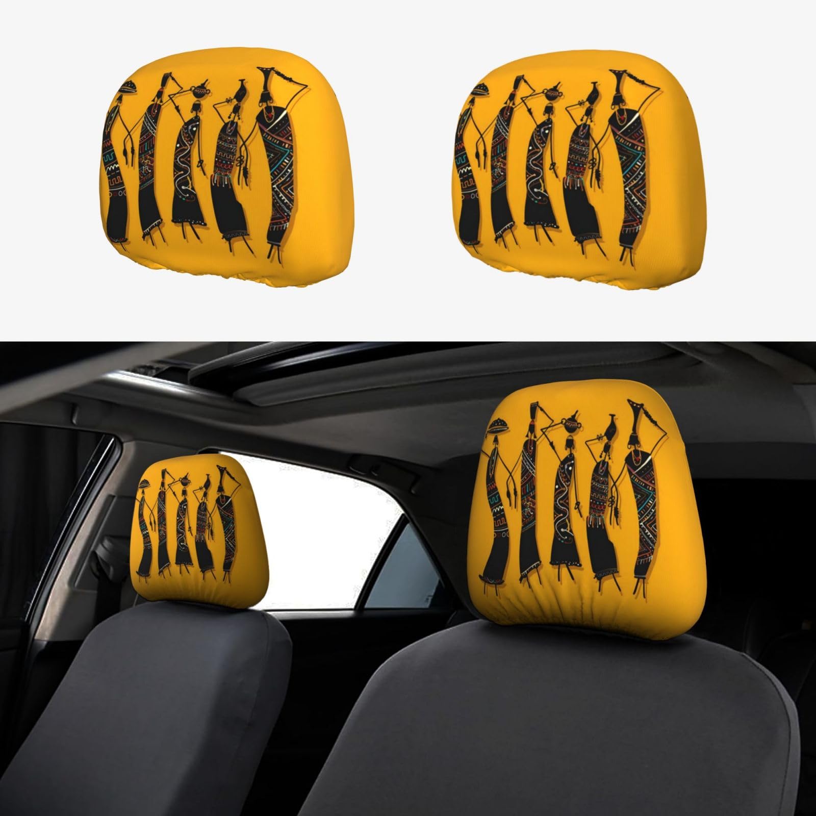 CRPPSYYR Kreative afrikanische Kultur bedruckte Autositz-Kopfstützenbezug, 2 Stück von CRPPSYYR
