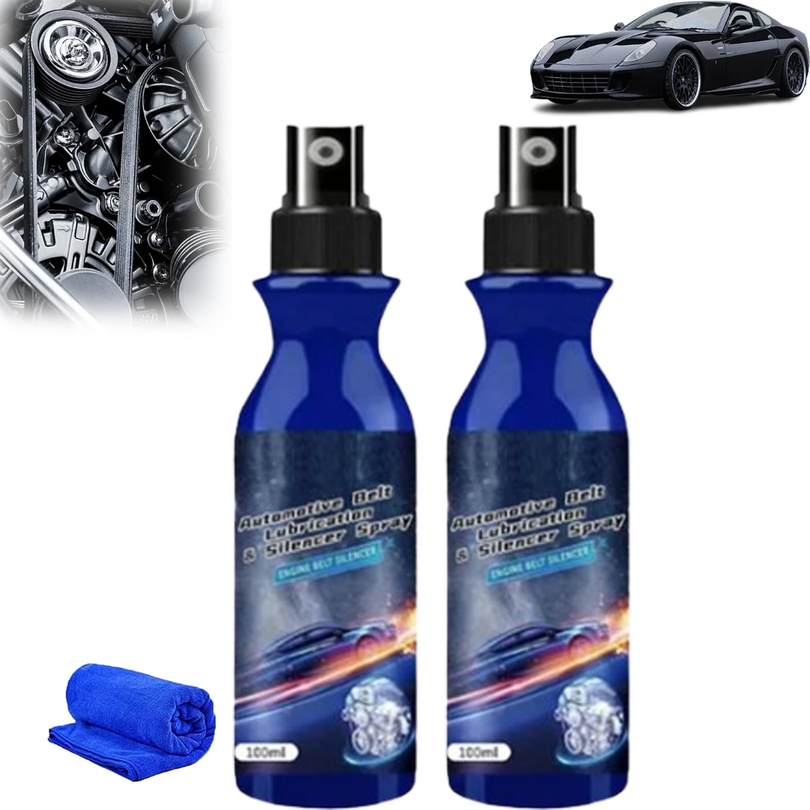 Automotive Belt Lubrication & Silencer Spray, 100ml Automobile Engine Belt Conditioner, Belt Dressing Spray Automotive, Car Belt Noise Spray, Car Belt Squeak Spray (2PCS) von CRTZHA