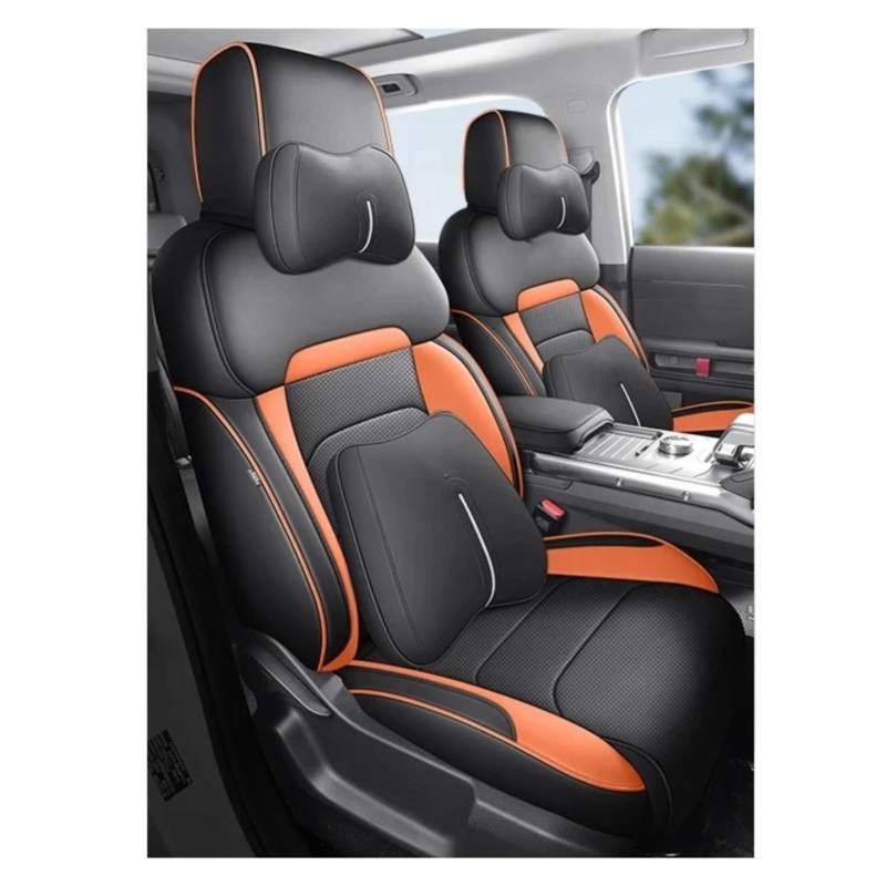 CRUBVQQ Autositzbezug für Chery For Jetour für Traveller T2, atmungsaktiv, Sitzbezug, Kissen, Zubehör für Fahrzeuge, Autositze, Innenrahmenverkleidung, Aufkleber (Schwarz/Orange) von CRUBVQQ