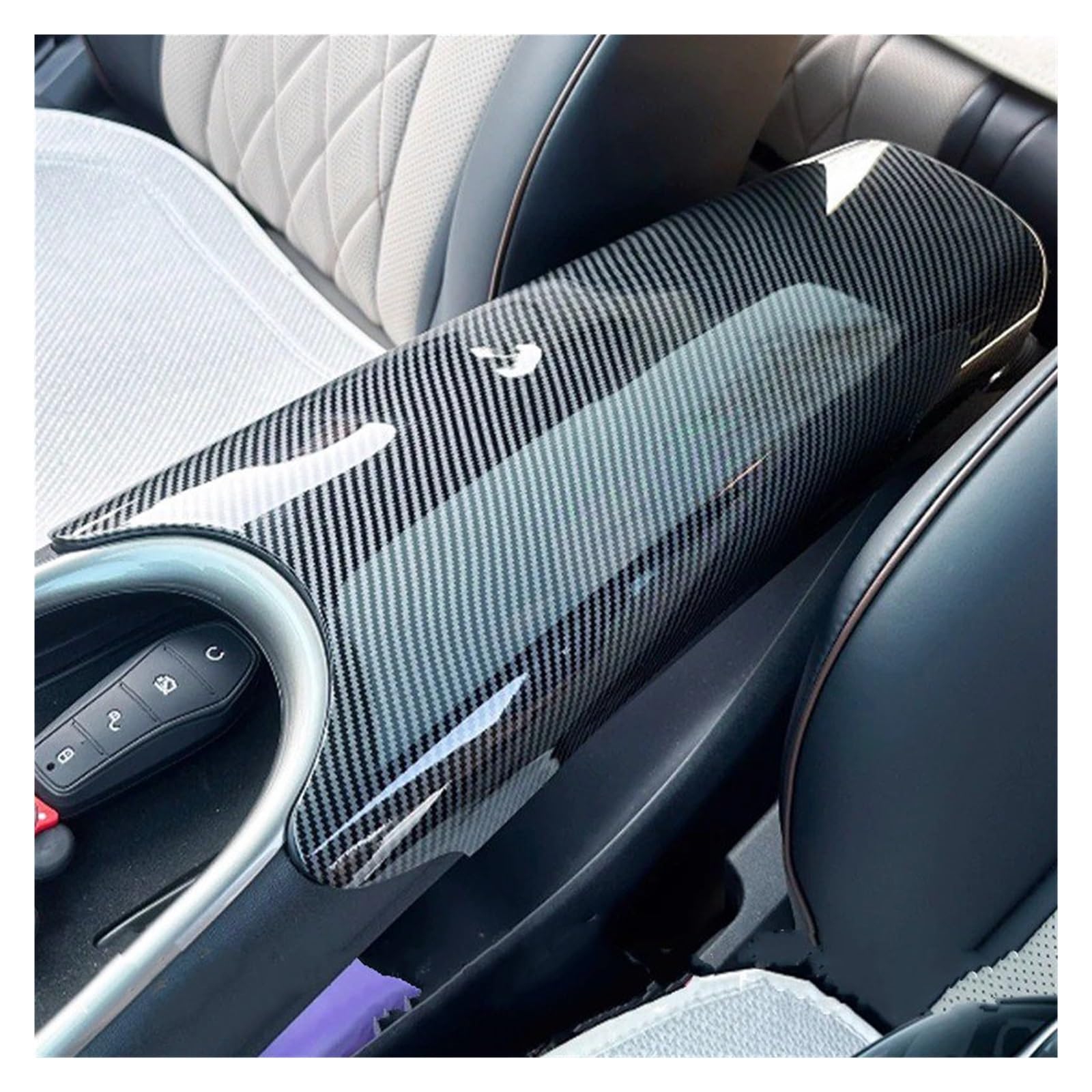 Für BYD Für Dolphin 2022 2023 Auto Zentrale Armlehne Boxs Abdeckung Abs Auto Konsole Armlehne Box Panel Schutz Zubehör Auto Zentrale Steuerung Abdeckung Aufkleber(Carbon Fiber) von CRUBVQQ