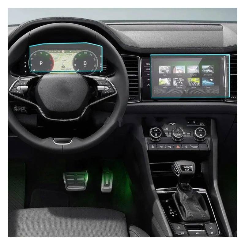 Für Skoda Für Kodiaq 2021 Zubehör Auto Navigtion Gehärtetem Glas LCD Screen Schutz Film Aufkleber Dashboard Schutz Navigation Schutzfolie Aus Gehärtetem Glas(GPS and Instrument) von CRUBVQQ