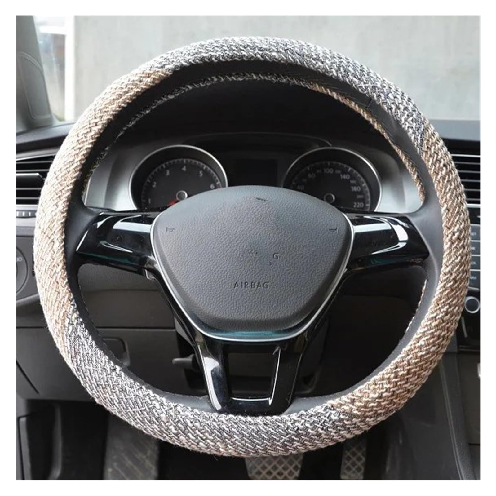 Steering Wheel Cover Auto Lenkradbezug Flachsstoff Dicker Angenehm Anzufassen rutschfest Größe M Passend Für 14-15 Zoll Lenkrad Für Alle Jahreszeiten Lenkradabdeckung(Beige) von CRUBVQQ