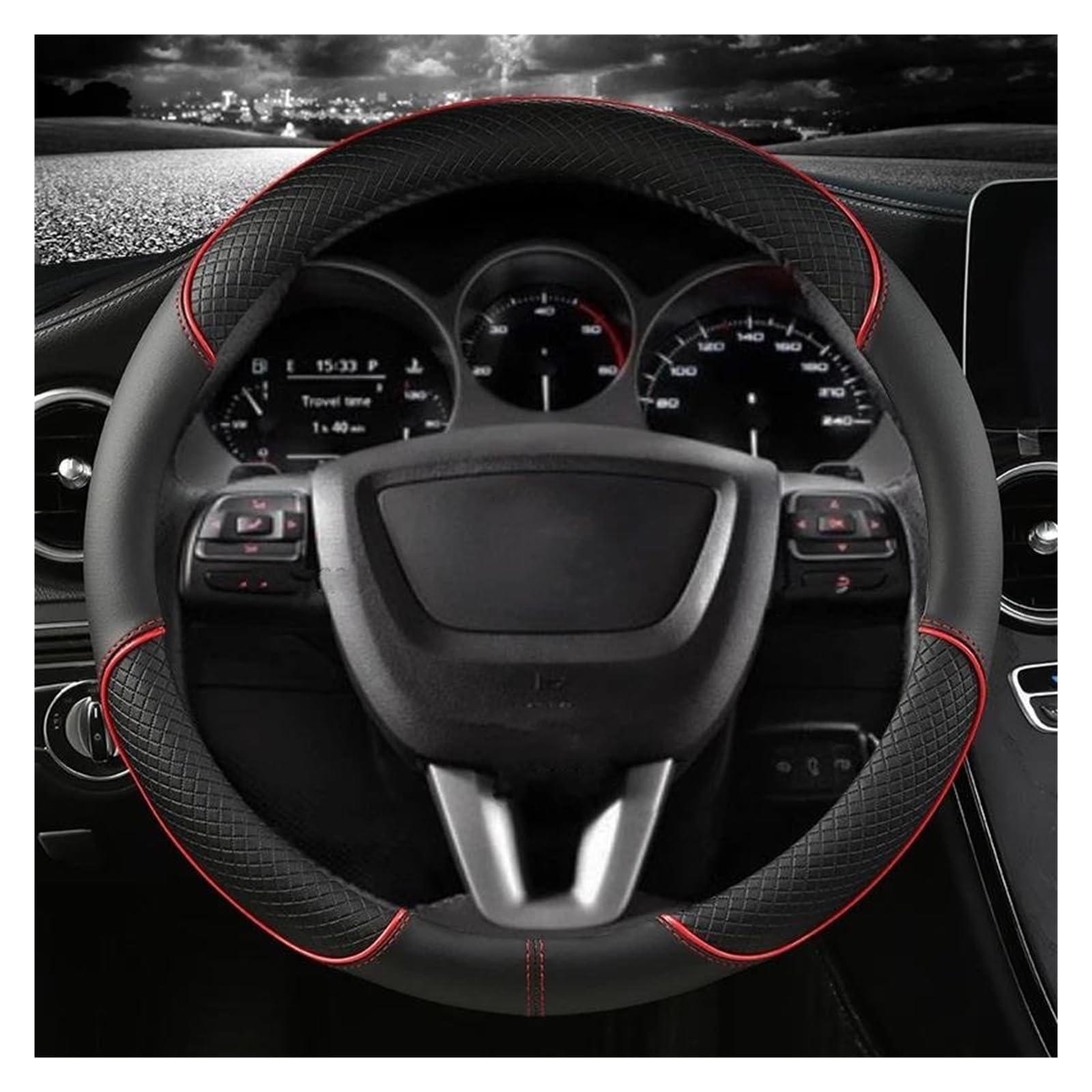 Steering Wheel Cover Für BYD Für Atto 3 3 EV Für Yuan Für Plus 2022 2023 Mikrofaser Leder Sport D Form Auto Lenkrad Abdeckung Auto Zubehör Lenkradabdeckung(O shape Red) von CRUBVQQ