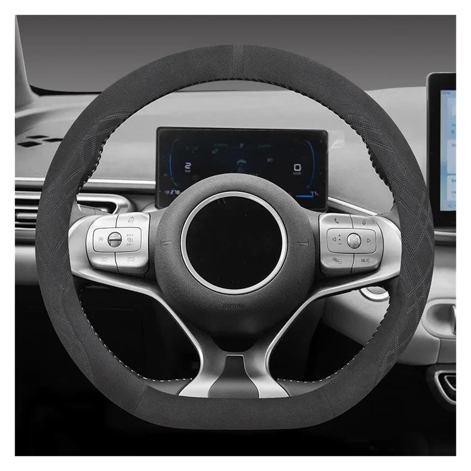 Steering Wheel Cover Für BYD Für Seagull Für Dolphin 2023 2024 D Typ Lenkrad Auto Lenkradbezug Wrap Lenkradabdeckung(Black) von CRUBVQQ