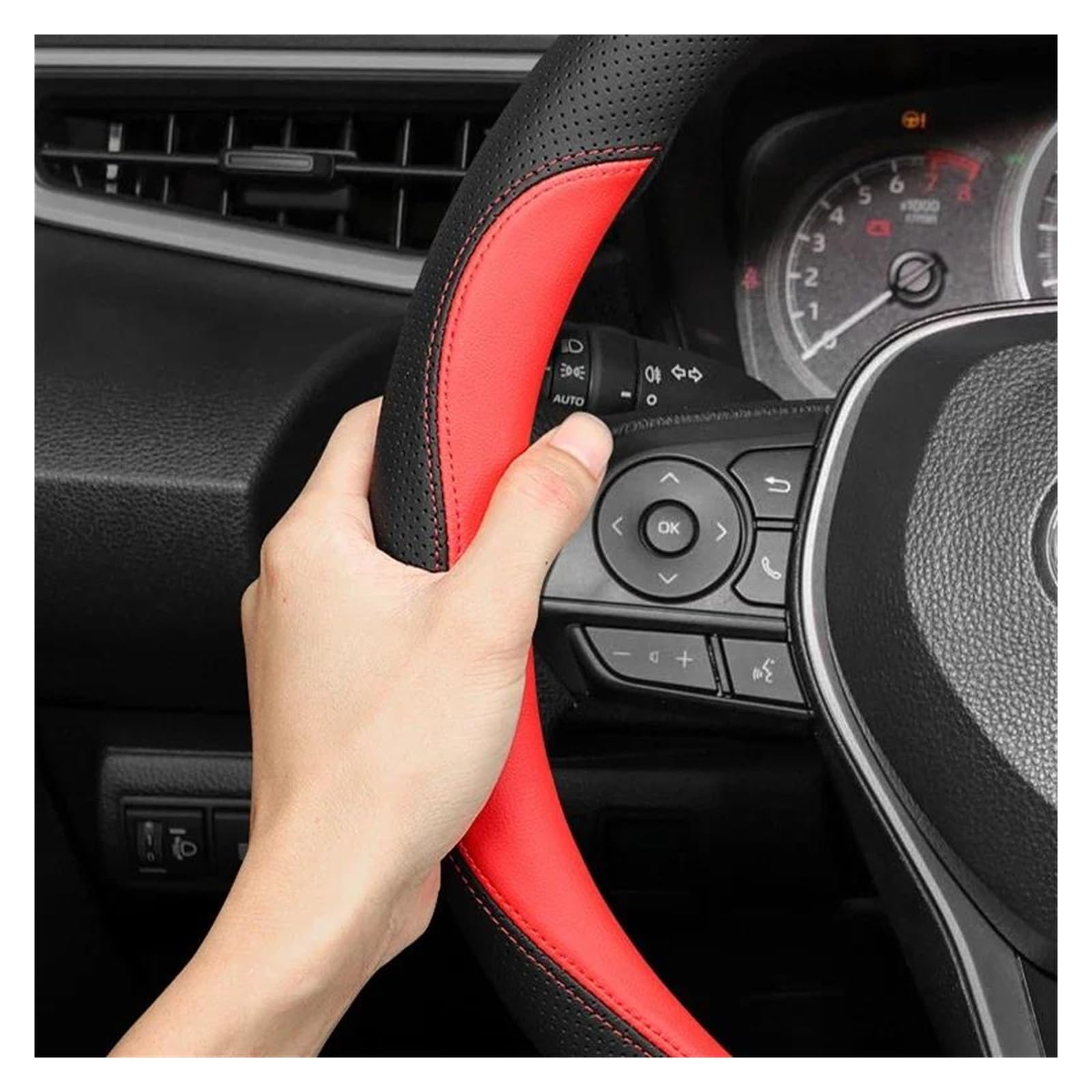 Steering Wheel Cover Für Changan Für Uni-V Für Uni-K Für Lamore CS55plus 2. Für Gen 2022 2023 2024 Doppel-D-Typ Lenkrad Auto Lenkradbezug Wickelhalter Lenkradabdeckung(Black Dark Blue) von CRUBVQQ