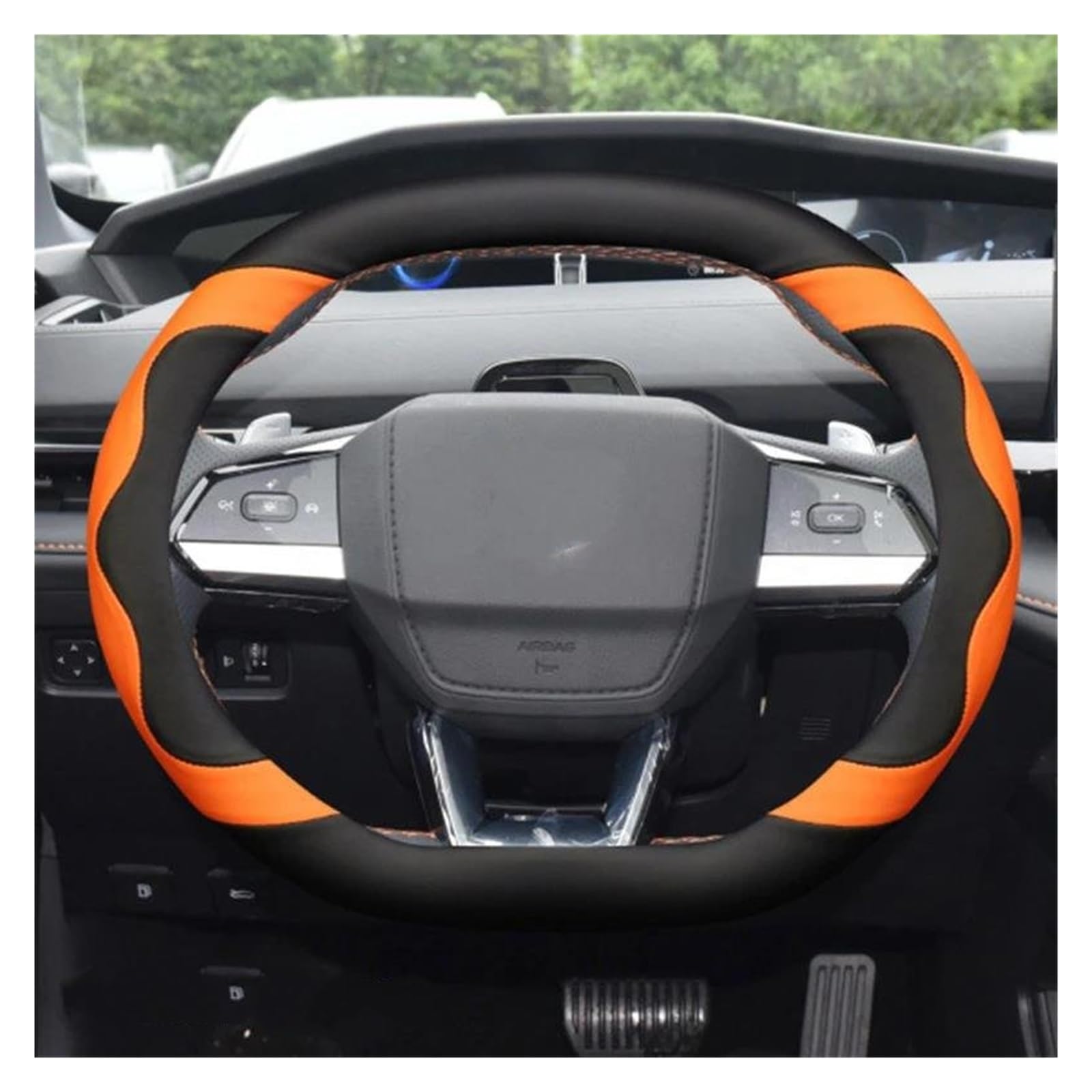 Steering Wheel Cover Für Changan Für Uni-V Für Uni-K Für Lamore CS55plus 2. Für Gen 2022 2023 2024 Doppel-D-Typ Lenkrad Auto Lenkradbezug Wickelhalter Lenkradabdeckung(Black Orange) von CRUBVQQ