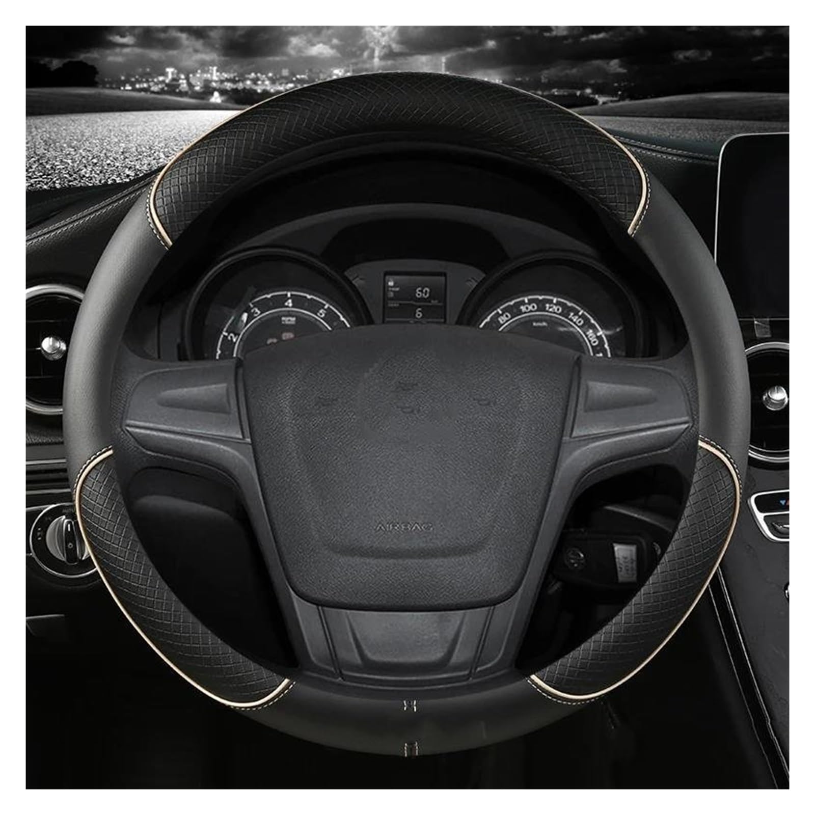 Steering Wheel Cover Für Hyundai Für Tucson 2021 2022 NX4 Für Elantra 2020 Für Sonata 10th 2020 2021 2022 Auto Zubehör PU Leder Auto Lenkrad Abdeckung Lenkradabdeckung(BEIGE O SHAPE) von CRUBVQQ