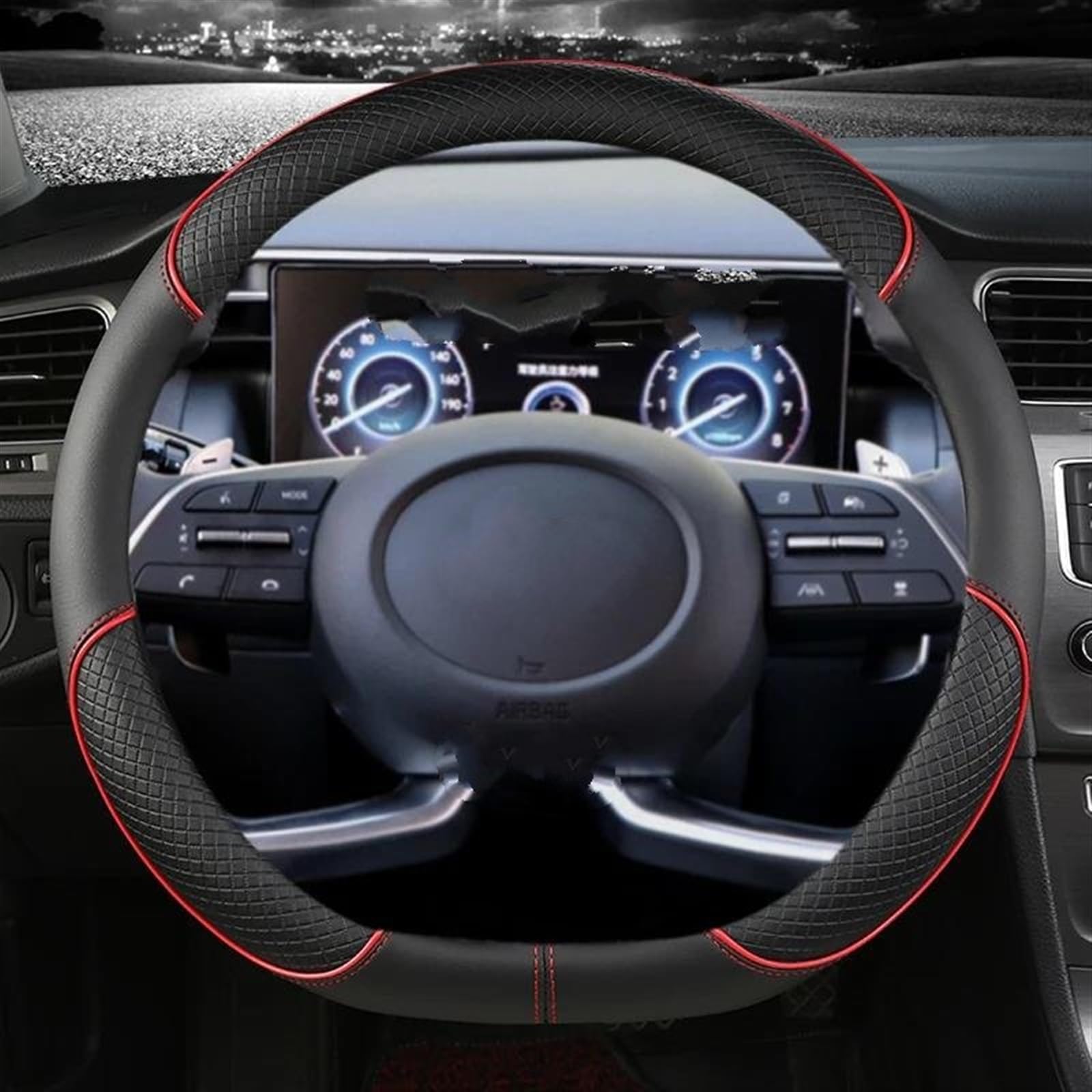 Steering Wheel Cover Für Hyundai Für Tucson 2021 2022 NX4 Für Elantra 2020 Für Sonata 10th 2020 2021 2022 Auto Zubehör PU Leder Auto Lenkrad Abdeckung Lenkradabdeckung(RED D SHAPE) von CRUBVQQ