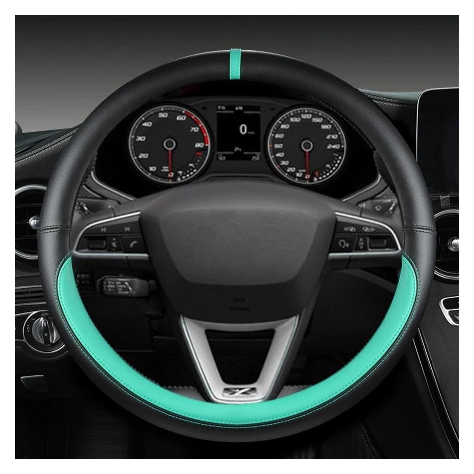 Steering Wheel Cover Für Sitz Für Toledo Für Mii Für Leon Für Arosa Für Exeo ST FR Mikrofaser Leder Auto Lenkrad Abdeckung Nicht Slip 38 cm Lenkradabdeckung(GREEN O SHAPE) von CRUBVQQ