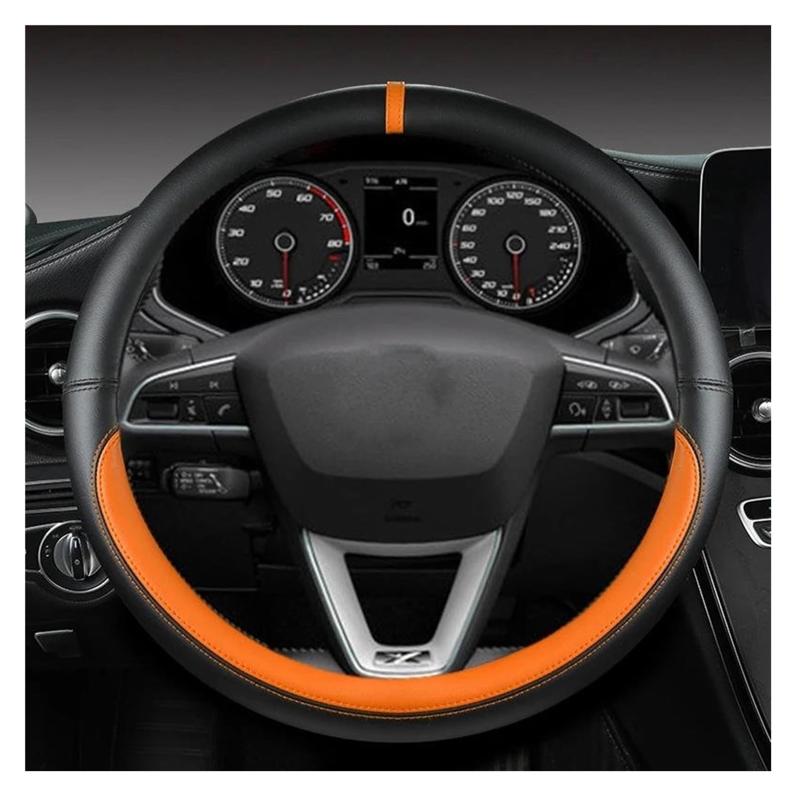 Steering Wheel Cover Für Sitz Für Toledo Für Mii Für Leon Für Arosa Für Exeo ST FR Mikrofaser Leder Auto Lenkrad Abdeckung Nicht Slip 38 cm Lenkradabdeckung(Orage O SHAPE) von CRUBVQQ