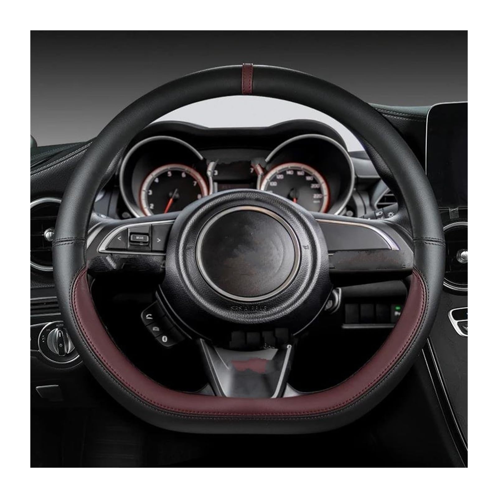 Steering Wheel Cover Für Sitz Für Toledo Für Mii Für Leon Für Arosa Für Exeo ST FR Mikrofaser Leder Auto Lenkrad Abdeckung Nicht Slip 38 cm Lenkradabdeckung(WINE RED D SHAPE) von CRUBVQQ