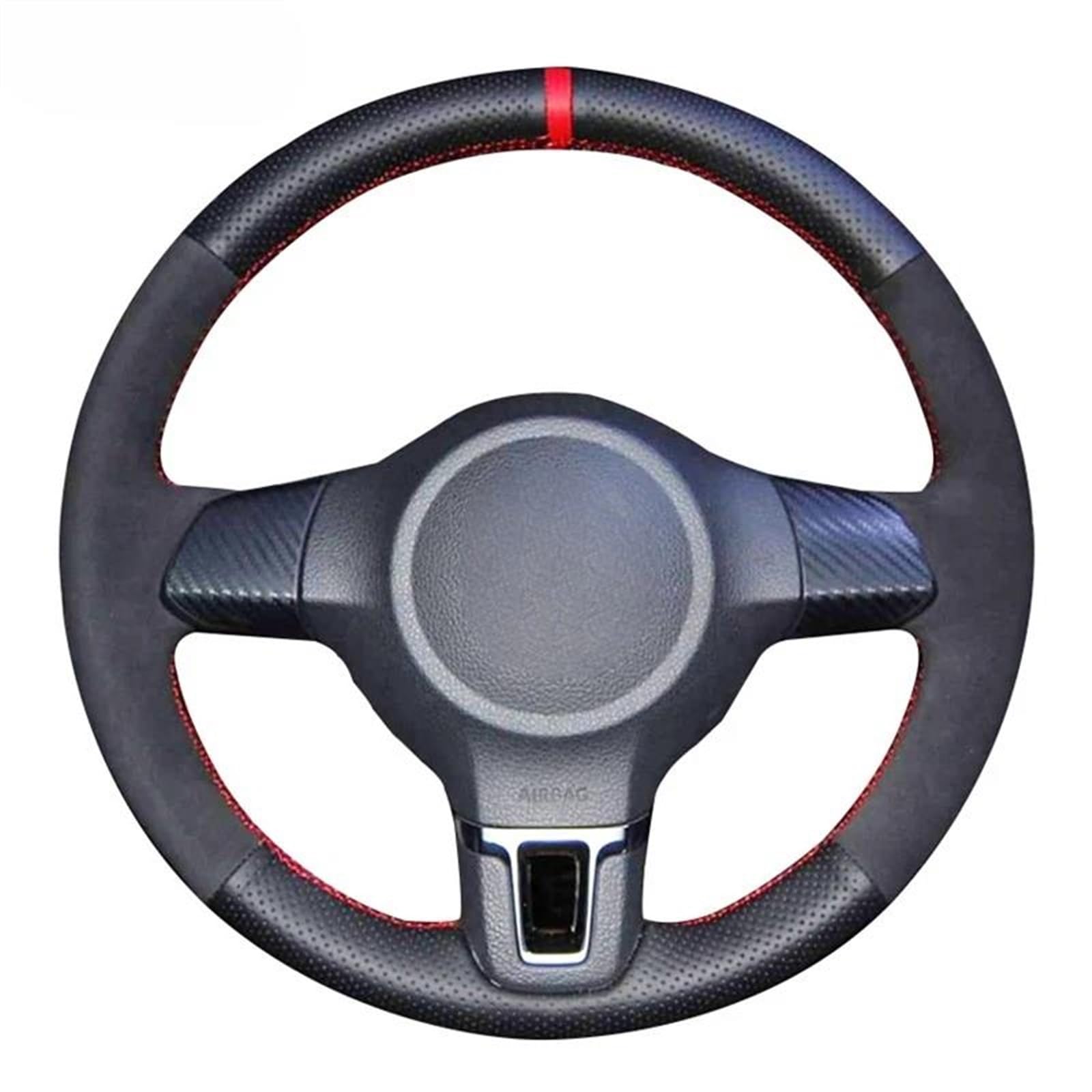 Steering Wheel Cover Für VW Für Golf 6 Mk6 Für Polo Für Jetta MK5 Für Sagitar Für Bora Für Santana DIY Schwarz Echtes Leder Wildleder Auto Lenkrad Abdeckung Lenkradabdeckung(Blue Thread) von CRUBVQQ