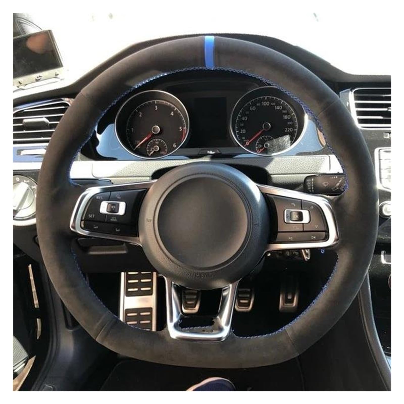 Steering Wheel Cover Für VW Für Golf 7 Für GTI R MK7 Für Polo Für GTI Für 2015 2016 Auto Lenkrad Abdeckung Schwarz Echtes Leder Wildleder Lenkradabdeckung(2) von CRUBVQQ