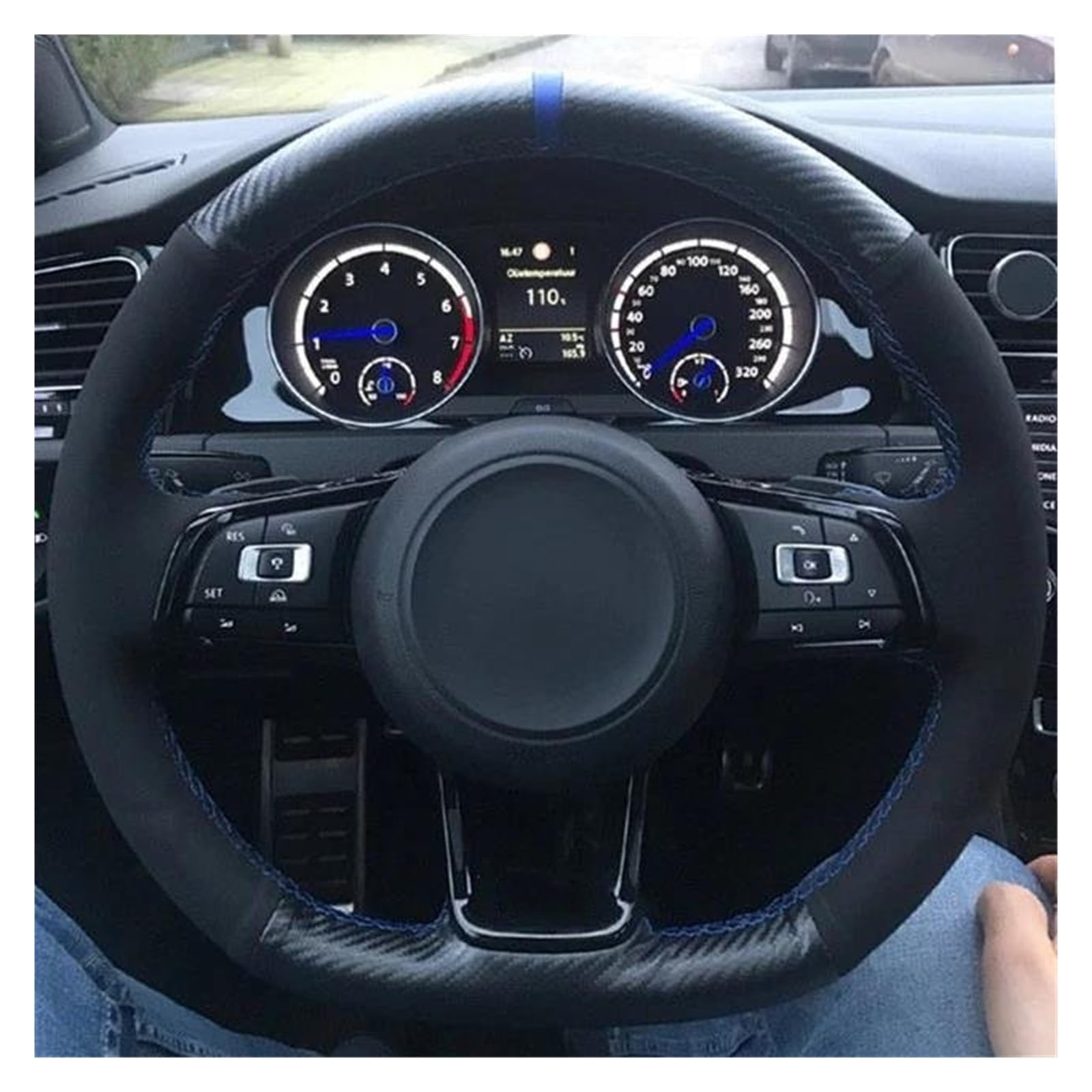Steering Wheel Cover Für VW Für Golf 7 Für GTI R MK7 Für Polo Für GTI Für 2015 2016 Auto Lenkrad Abdeckung Schwarz Echtes Leder Wildleder Lenkradabdeckung(5) von CRUBVQQ