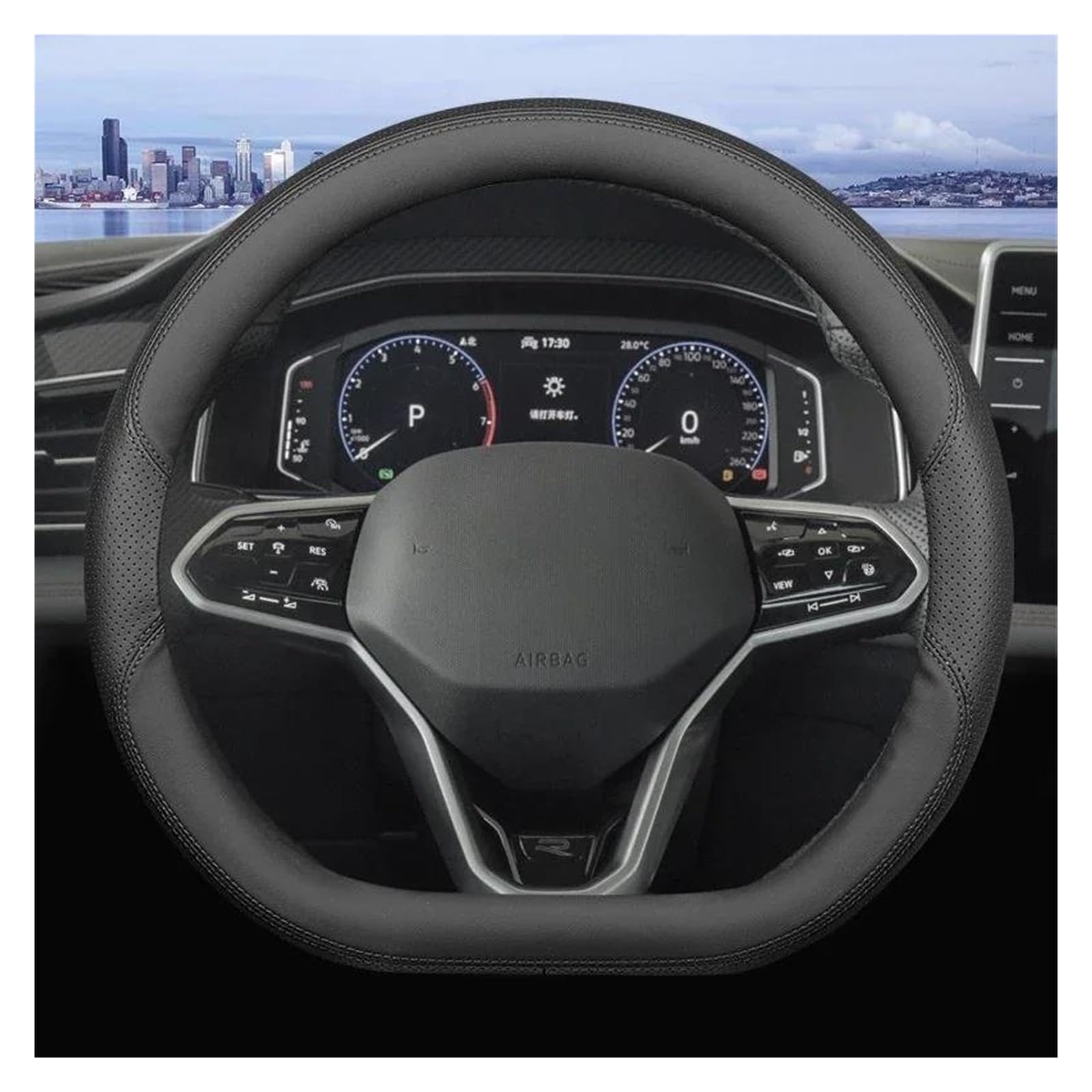 Steering Wheel Cover Für VW Für Viloran Für Jetta Für Golf 2023 2024 Für Braid On D-Typ Lenkrad Leder Auto Lenkradbezug Lenkradabdeckung(Black line) von CRUBVQQ