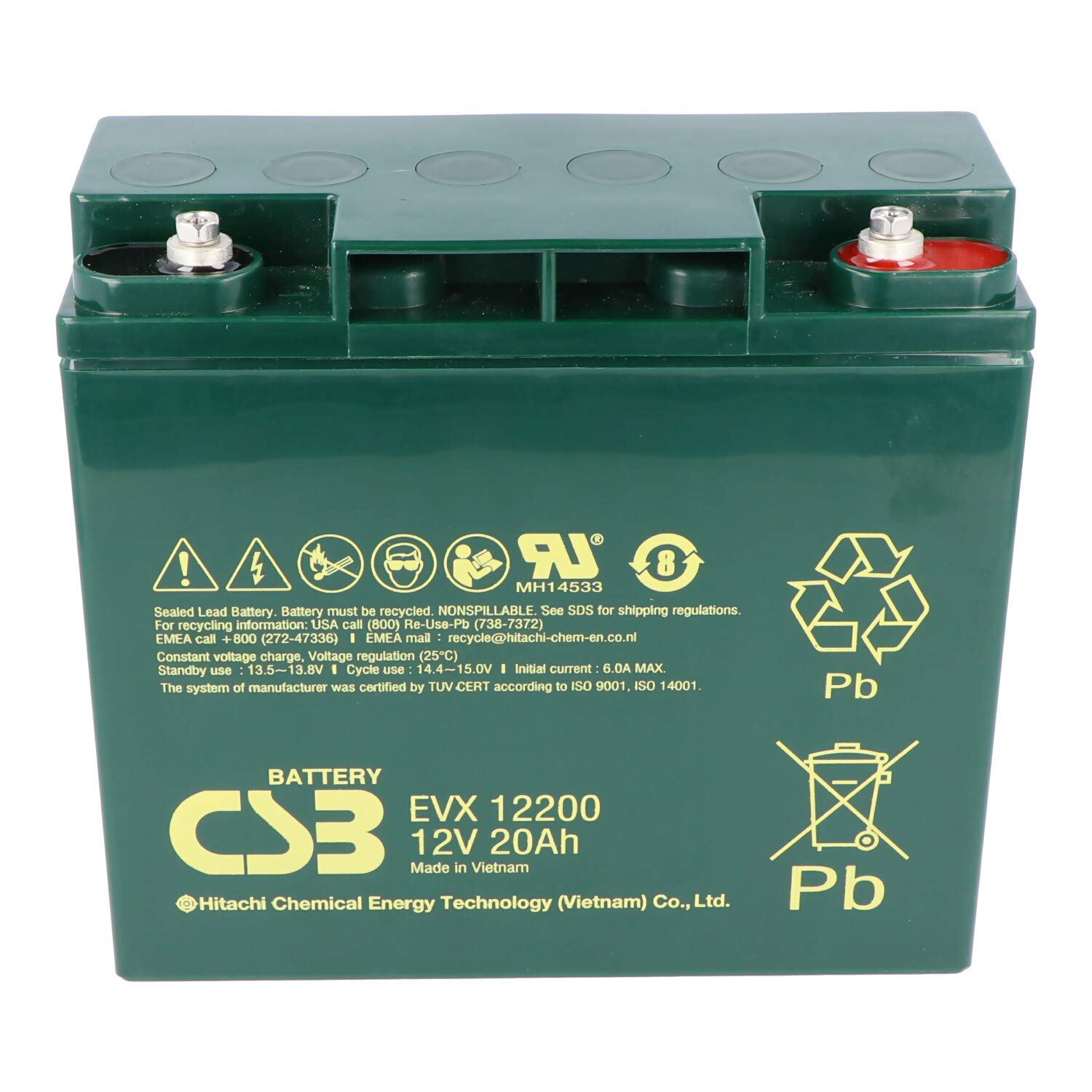 CSB-EVX12200 12 Volt AGM Bleiakku 20Ah, 181x76,2x167mm, zyklenfest, M5 Innengewinde von CSB