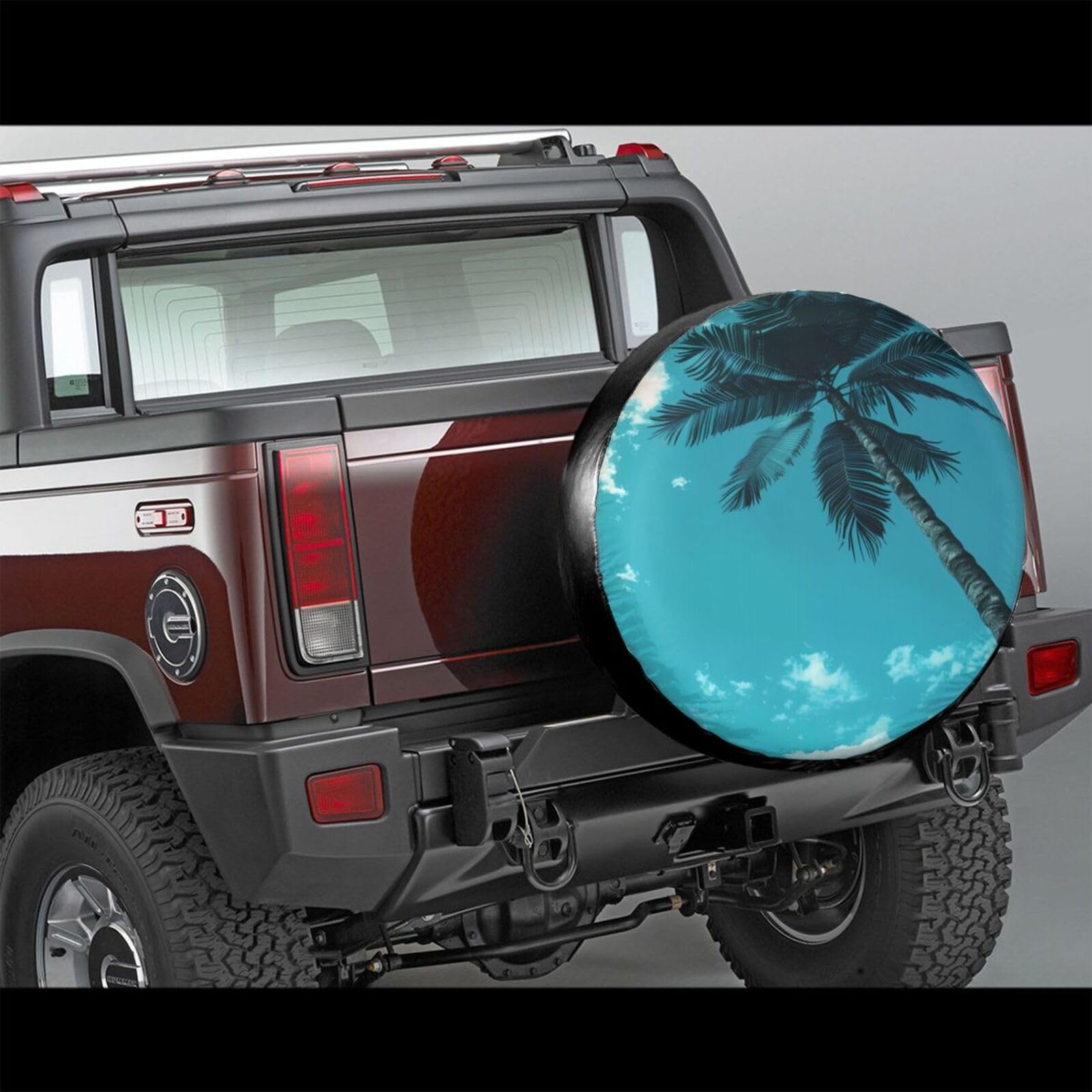 Bedbliss Blue Palm Ttree Ersatzreifenabdeckung – wasserdichte Universal-Ersatzradabdeckung – für Anhänger, Camper, SUV, 40,6 cm (16 Zoll) von CSIVKEJ