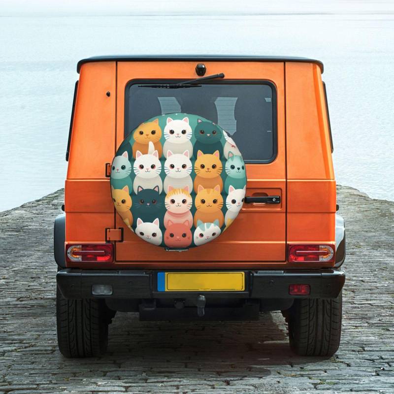 CSIVKEJ Ersatzreifenabdeckung mit Cartoon-Katzen-Druck, staubdicht, passend für Wohnmobile, SUVs und viele Fahrzeuge, 43,2 cm (17 Zoll) von CSIVKEJ