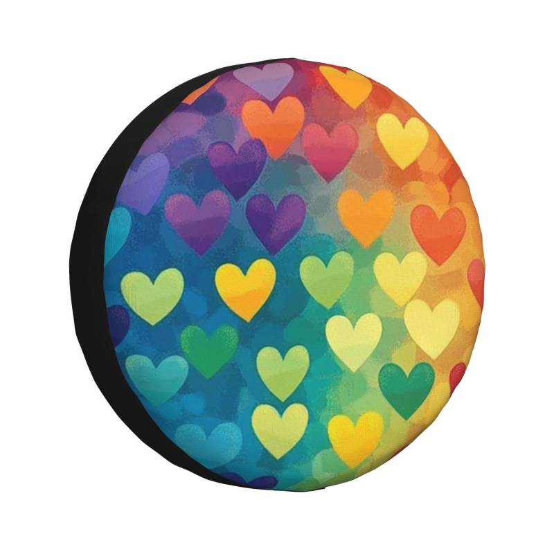 CSIVKEJ Rainbow Love Heart Print Ersatzreifenabdeckung, staubdicht, passend für Jeep, Anhänger, Wohnmobil, SUV und viele Fahrzeuge, 35,6 cm (14 Zoll) von CSIVKEJ