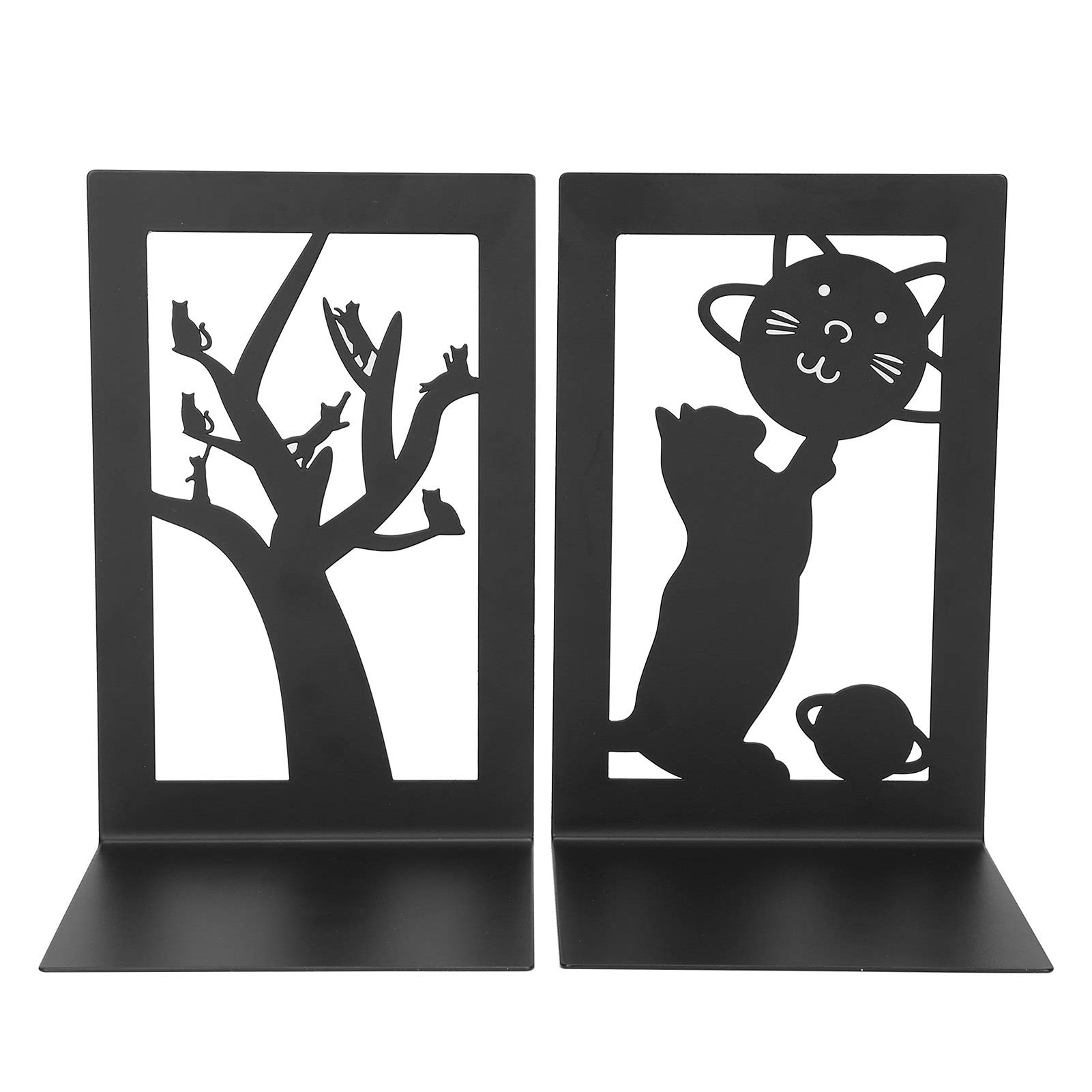 2 stücke Metall Buchstütze Desktop Bücherregal Lagerung Buch Dokumente Teiler Können Halten Große und Schwere Bücher, geeignet for Zu Hause, Schule, Büro /45(Cat Tree Bookends+Cat Planet Bookends) von CSSWLAI