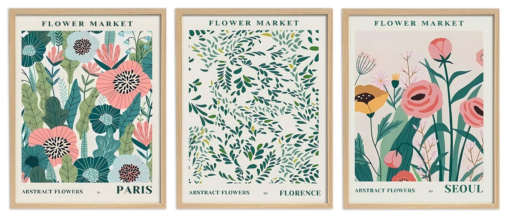 Blumenmarkt-Wand-Kunstdruck, Poster, Blumen, Heimdekoration, Poster, 3-teiliges Set, grünes Bild, Gemälde, modernes ästhetisches Kunstwerk, Schlafzimmer, Wohnzimmer, Büro, ungerahmt, 12 x 16 Zoll/120 von CSSWLAI