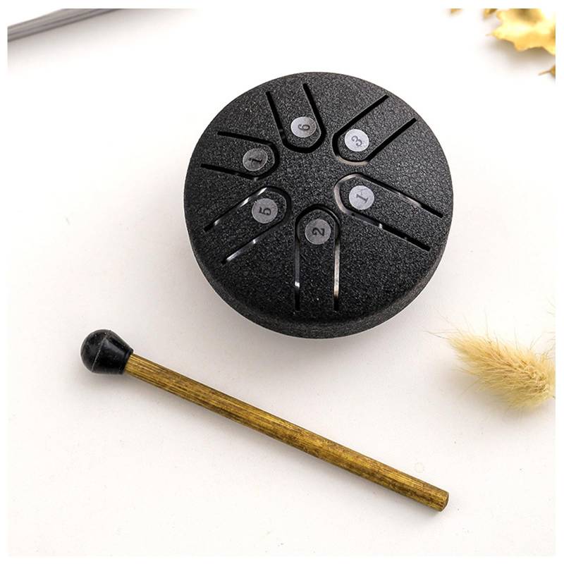 Buddha Stones Mini Steel Tongue Drum 3 Zoll Sound Healing Drum Kit, Mini Handpan Drum, 6-Noten Worry Free Drum, Worry-Free Drum, Handpan Drum Schwarz/228 von CSSWLAI