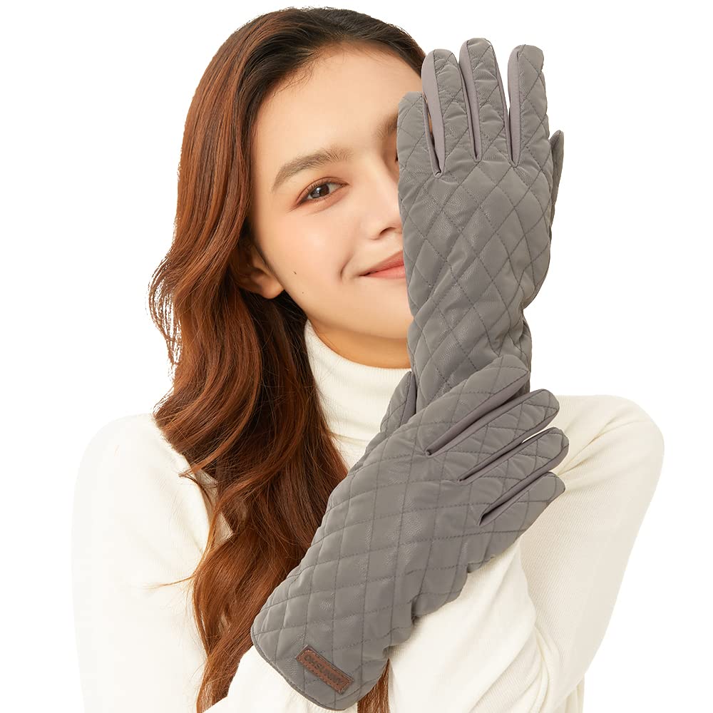 Damen Winterhandschuhe, warme Handschuhe for Touchscreen, Texting-Finger, Kunstleder, Wildlederimitat, winddicht, Thermo-Handschuh for den Winter/Herbst SNM2T084/493(Gray) von CSSWLAI