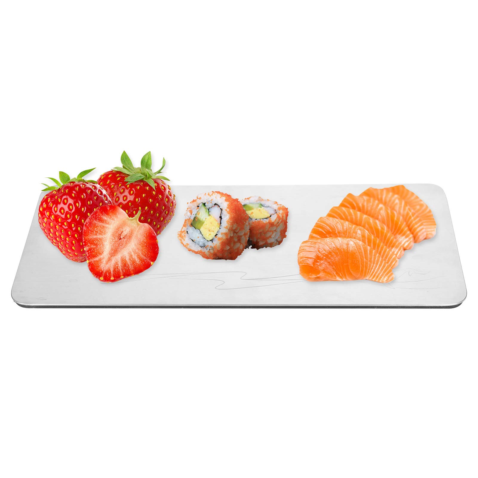 Rechteckiger Sushi-Teller aus Edelstahl 304, Tablett for Snacks, Obstdesserts, rutschfeste Servierplatte for Zuhause, Café, Restaurant, Hotel /283(304 thickened rectangular large size) von CSSWLAI