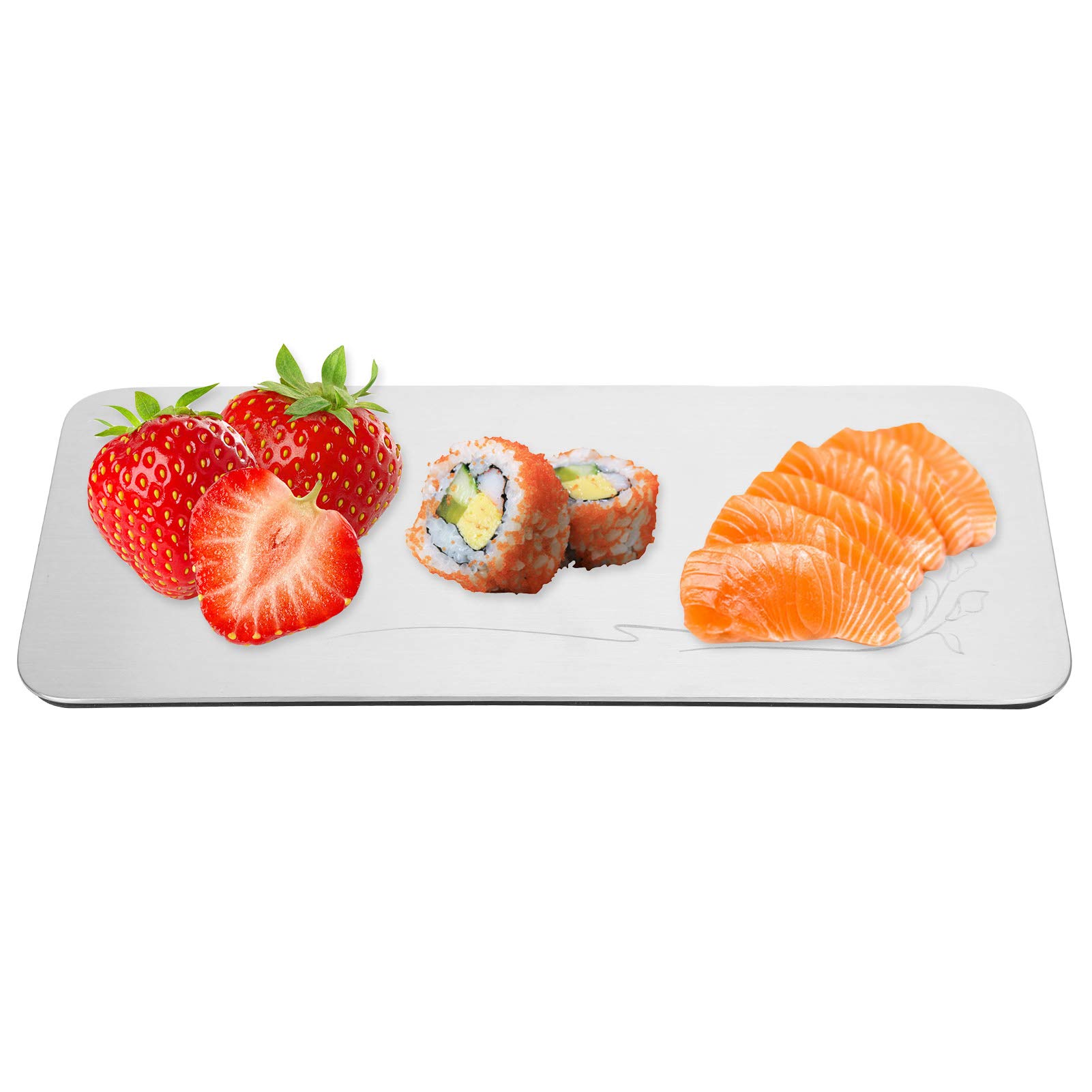 Rechteckiger Sushi-Teller aus Edelstahl 304, Tablett for Snacks, Obstdesserts, rutschfeste Servierplatte for Zuhause, Café, Restaurant, Hotel /283(304 thickened rectangular small size) von CSSWLAI