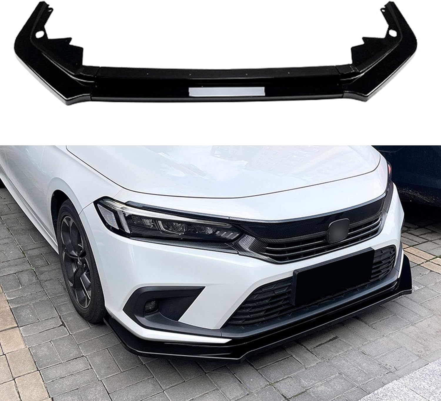 Auto Frontlippe Frontspoiler für Civic MK11 2021 2022+,ABS Kratzfest Kollisionssicher Front stoßstangen Lippenspoiler Flügel Exterieur Zubehör,A/Gloss Black von CSYKKL