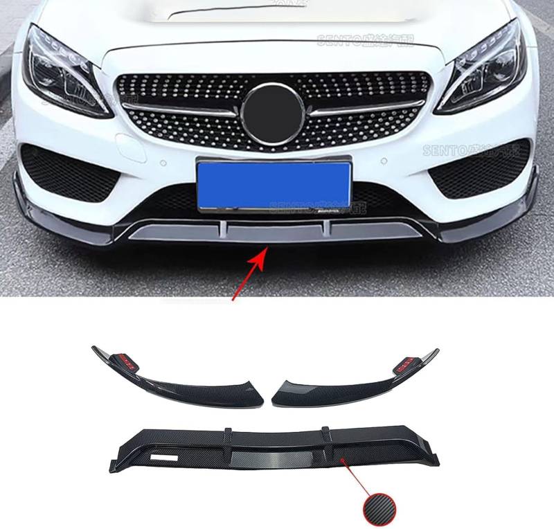 Auto Frontlippe Frontspoiler für Mercedes Benz C-Class W205 2014-2018,ABS Kratzfest Kollisionssicher Front stoßstangen Lippenspoiler Flügel Exterieur Zubehör von CSYKKL