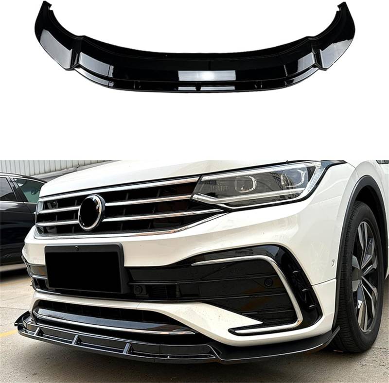 Auto Frontlippe Frontspoiler für VW Tiguan L Tiguan R Line 2021 2022 2023+,ABS Kratzfest Kollisionssicher Front stoßstangen Lippenspoiler Flügel Exterieur Zubehör,A/Gloss Black von CSYKKL